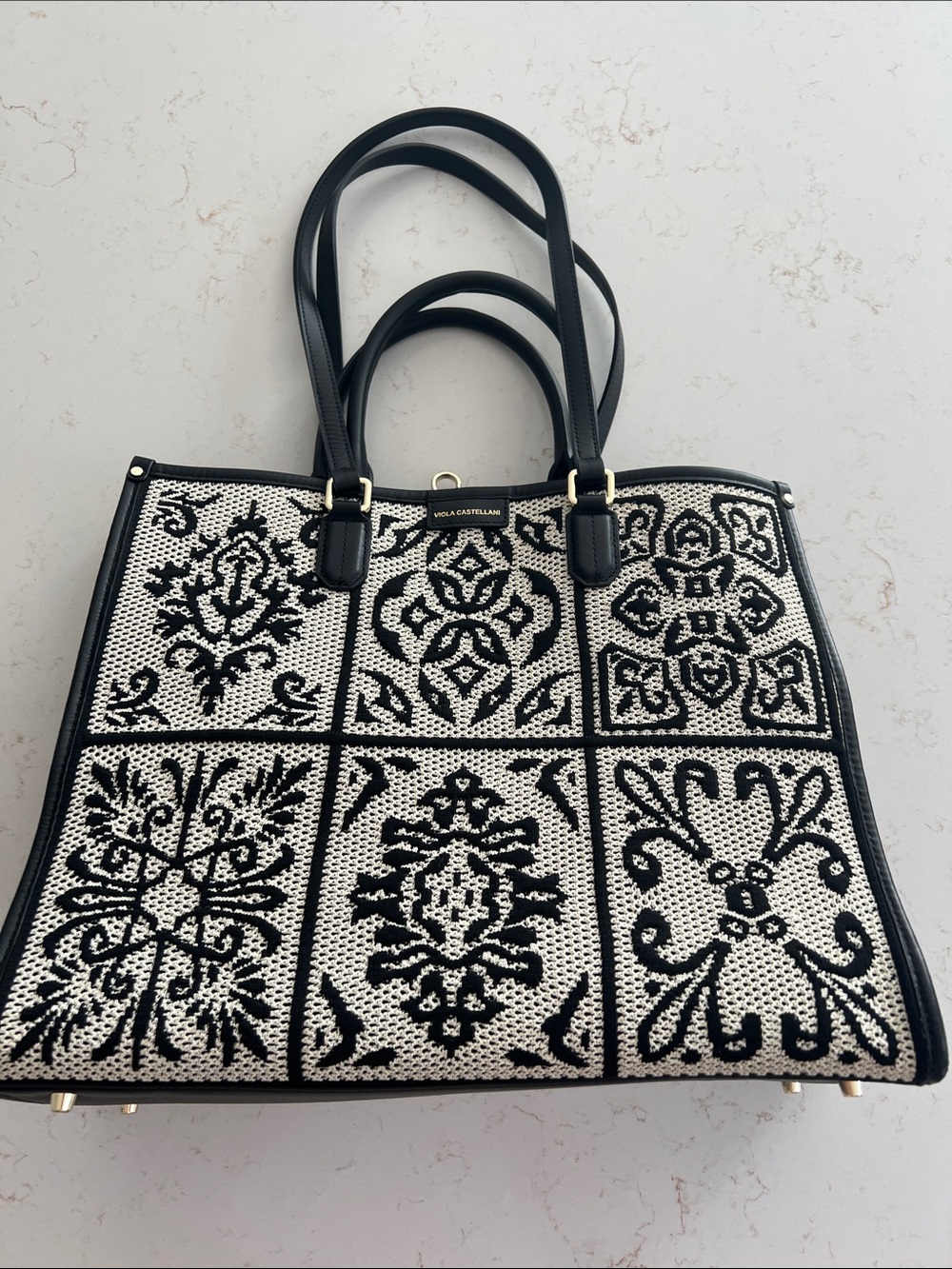 Viola Castellani Black & White leather and Knit Panel Tote - 🆕